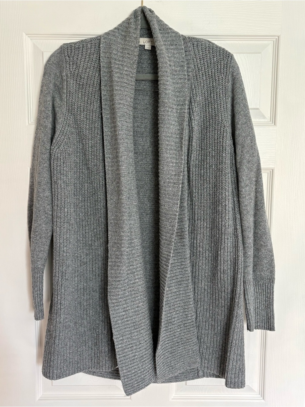 LOFT Light Gray Open-Front Shawl Collar Cardigan